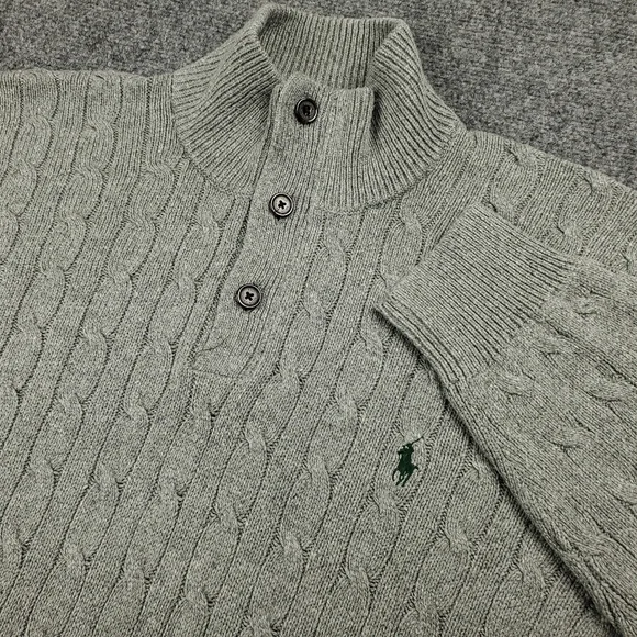 Polo Ralph Lauren Cable Knit Sweater Quarter Zip Mens 2XL 100% Tussah Silk Gray